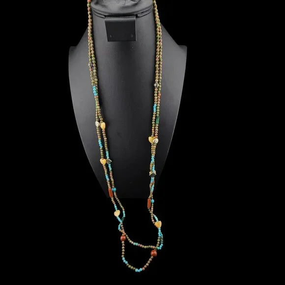 Multi-Strand Beaded Necklace With Heart Accents Easter Spring Boho - Picture 3 of 9